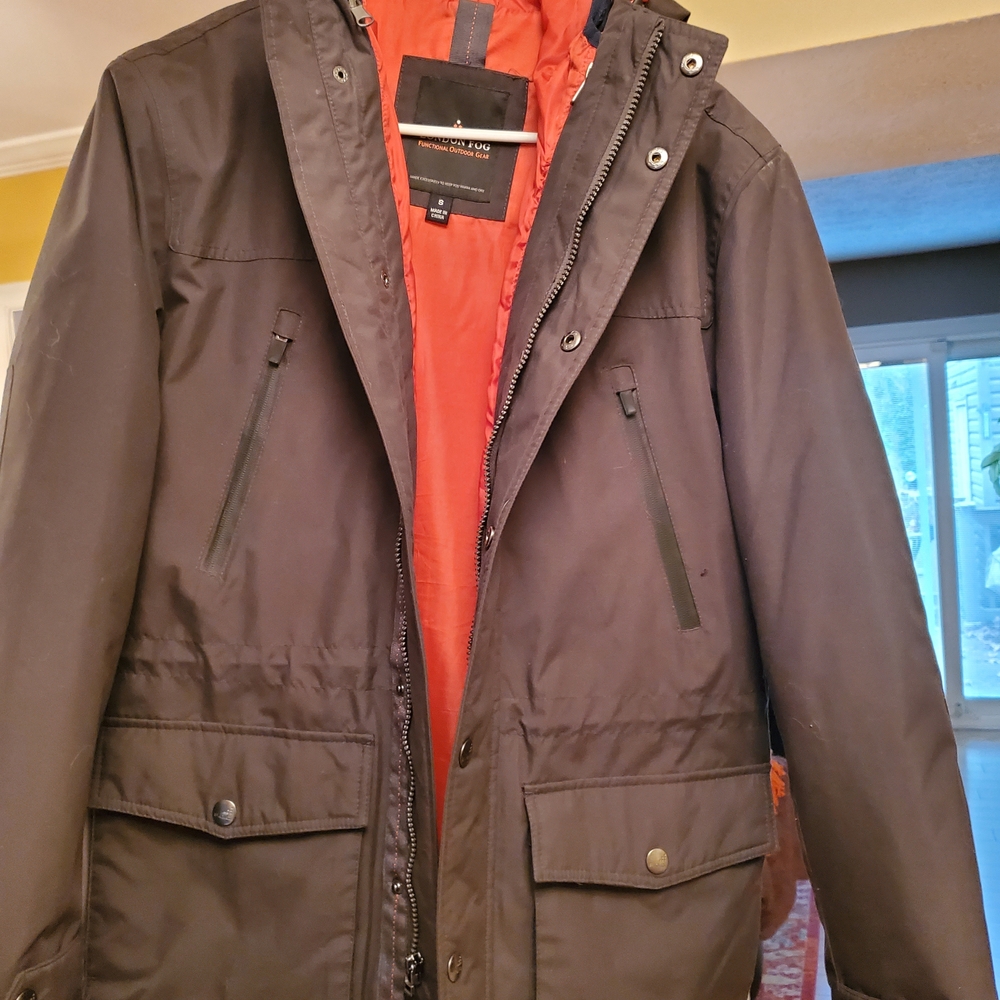 London Fog Dark Raincoat with Bright Lining